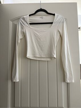 White Long-Sleeve Square Neck Crop Top